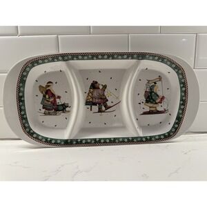 Sakura Debbie‎ Mumm "Sledding Characters" Divided 3 Section Dish EUC